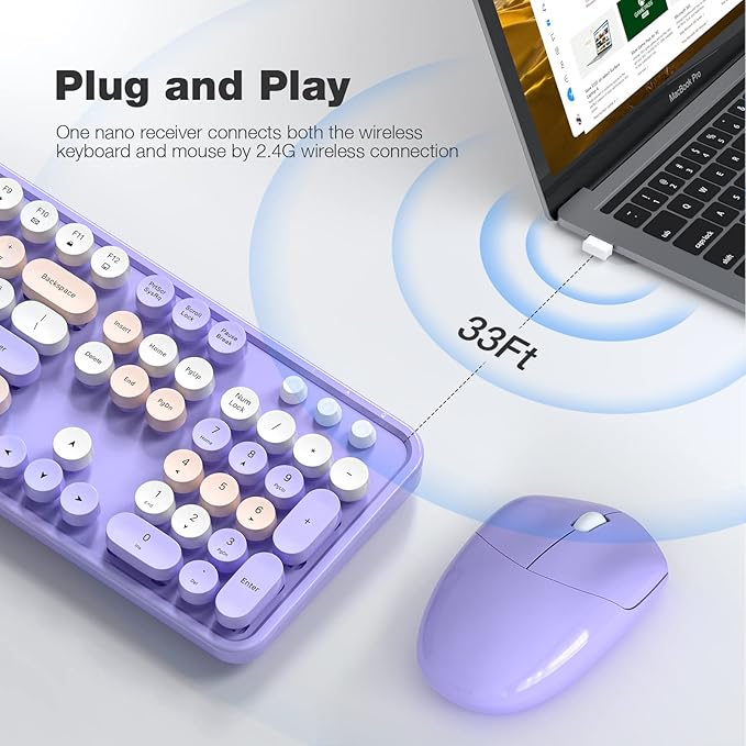 KNOWSQT Wireless Keyboard and Mouse Combo Purple - Image 3