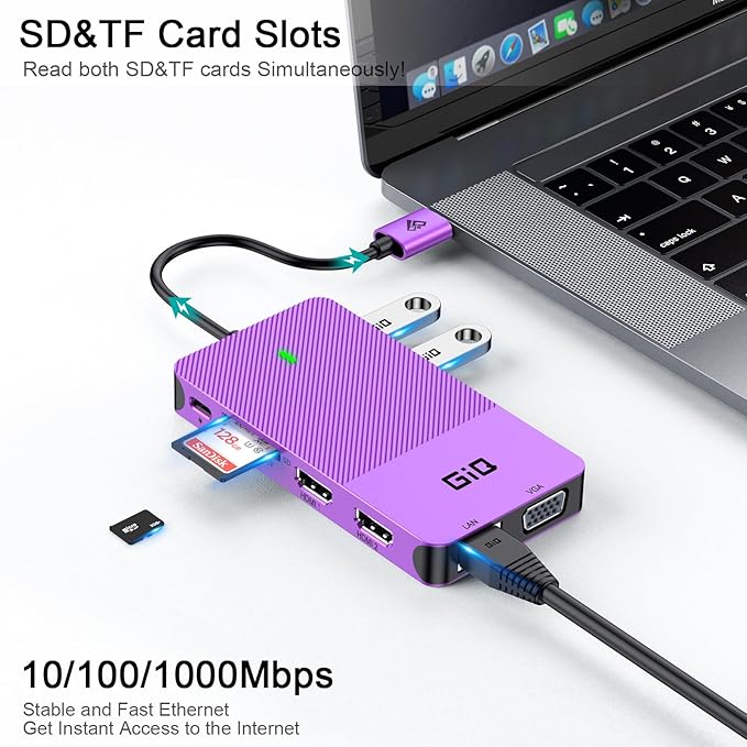 USB Docking Station GIQ USB C hub USB 3.0 to Dual HDMI VGA Adapter Triple - Image 7