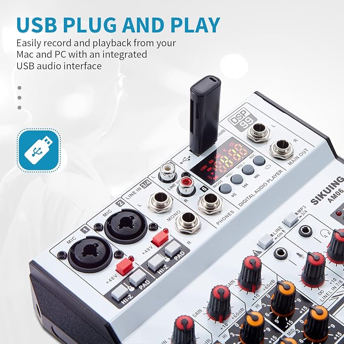 6 Channel Audio Mixer Professional Sound Board Console w/99 DSP Effects 48V - Image 4
