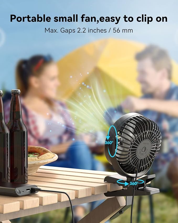 GEHEN Clip-On Fan with Sturdy Clamp, USB-Powered Fan 3-Speed, Ultra-Quiet - Image 4