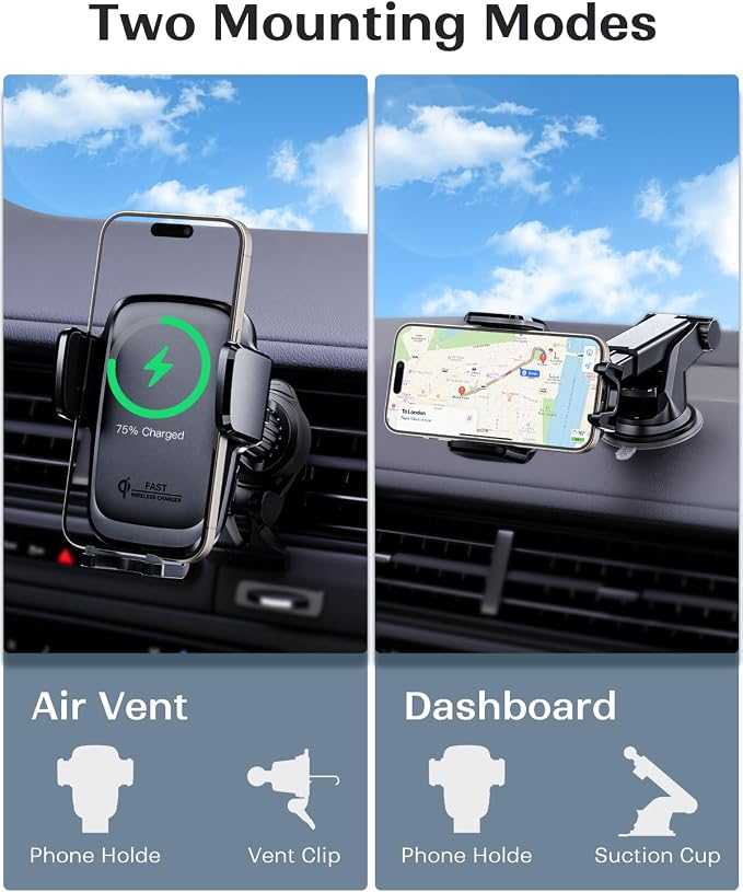 KPON Wireless Charger for Car, Car Phone Holder Charger Mount Qi Certified Auto - Image 3