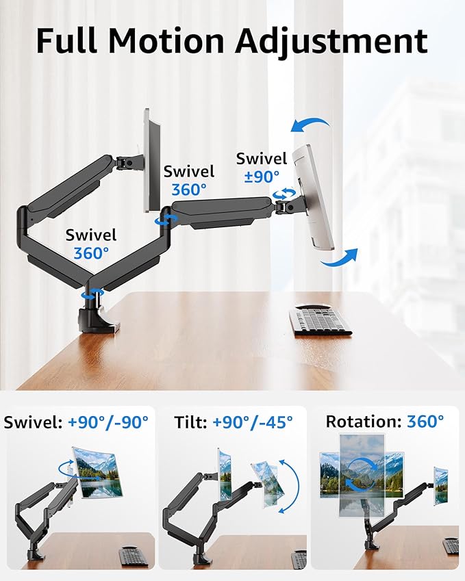 MOUNTUP Dual Monitor Mount fits 22''-42'' Ultrawide Screen, Holds 6.6-33lbs - Image 4