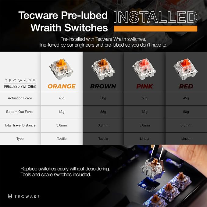 TECWARE Phantom+ 87 Key Mechanical Gaming Keyboard, RGB led, TKL 75% Keyboard - Image 3