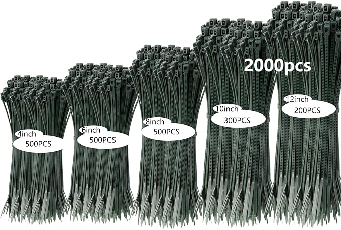 2000 PCS Zip Ties Assorted Sizes 4+6+8+10+12 Inch Self-locking Nylon Cable ties by MasiStranth
