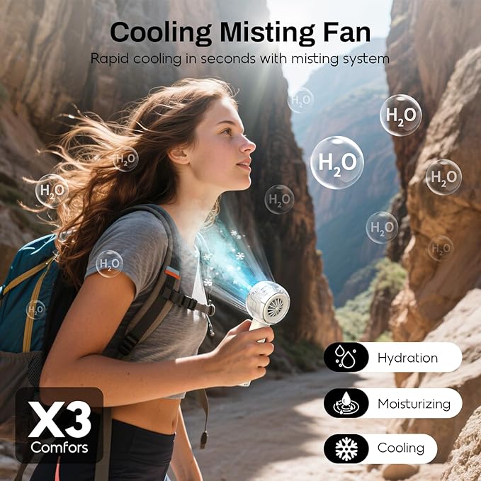 Misting Portable Handheld Fan, Powerful Turbo Motor, 6000mAh Rechargeable - Image 3