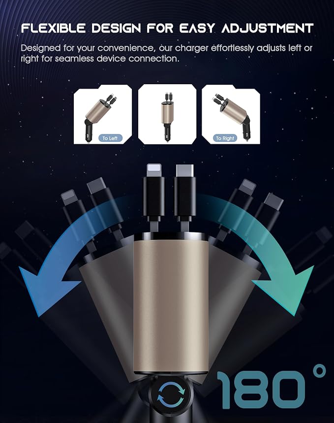 Retractable Car Phone Charger, 4 in 1 Fast Charge Car Phone Charger - Image 4