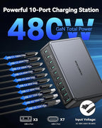 480W USB C Charger Block, Rocoren 10-Ports USB C Charging Station - Image 2