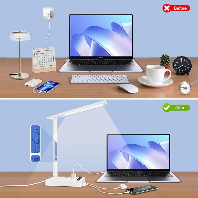 karidi Smart Desk Lamp with Digital Clock, 4-in-1 Charging Station, Temperature - Image 3