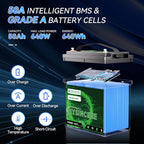 12V 50Ah LiFePO4 Lithium Battery, Built-in 50A BMS, Deep Cycle Up to 4000+ - Image 2
