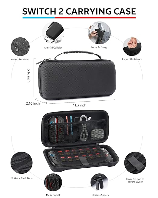 Switch 2 Accessories Bundle for Nintendo, 16-in-1 Game Kit: Carrying Case - Image 3