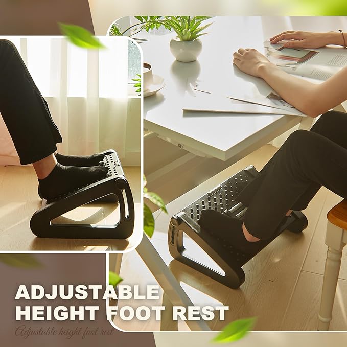 2 Pcs Foot Rest for Under Desk at Work, Ergonomic 6 Heights Adjustable Footrest - Image 6