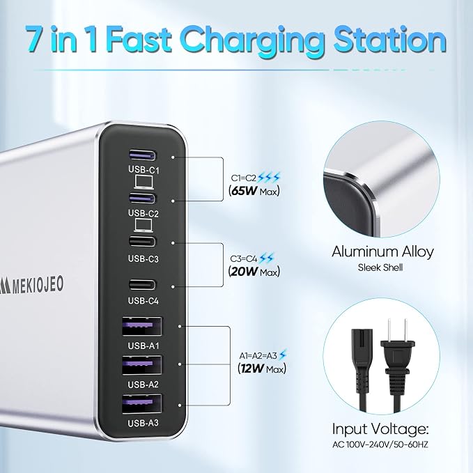 Aluminum Alloy USB C Charger GaN Fast USB C Charging Station 7 Ports 65W Laptop - Image 5