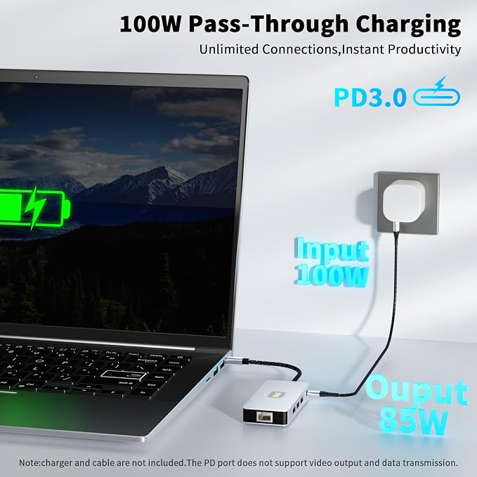 USB C Hub, 9 in 1 USB C to 4K@60HZ HDMI Multiport Adapter, RJ45 Gigabit Ethernet - Image 6