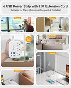 Beeiker Short Extension Cord 2 Foot- 6 USB Travel Power Strip - Image 7