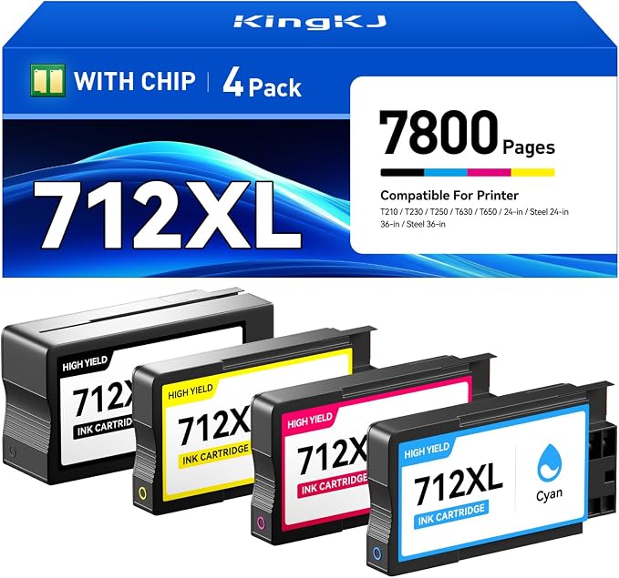 712 712XL Ink Cartridges Combo Set 4-Pack High Yield by KingKJInkToner