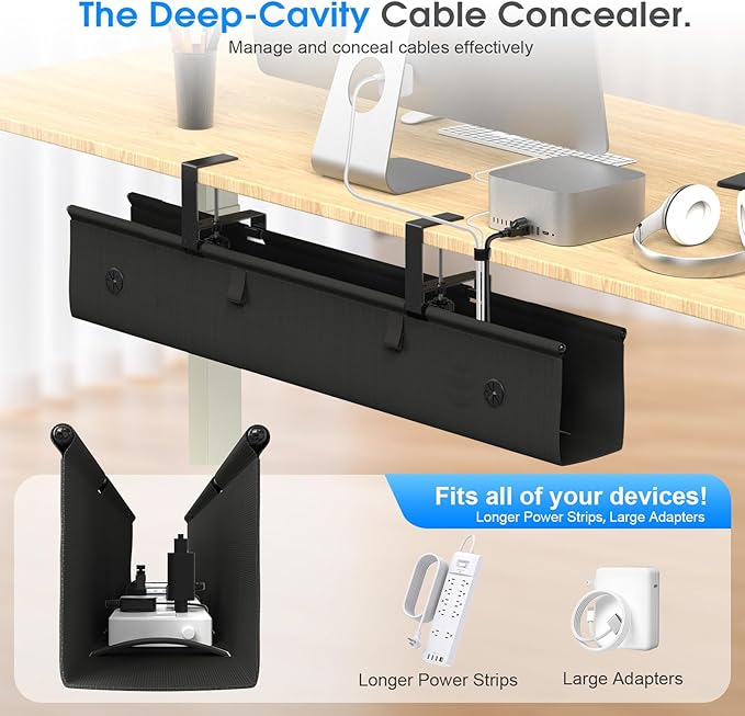 Under Desk Cable Management Tray, 40-inch No-Drill Cord Organizer - Image 3