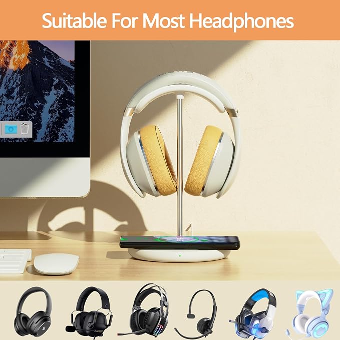 Headphone Stand with Wireless Charger, Gaming Headset Holder Hanger Rack 2 in 1 - Image 8