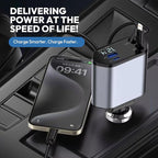 120W Retractable Car Charger 4-in-1 USB-C & Lightning Cable – Fast Charging - Image 3