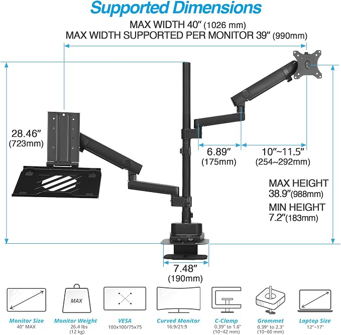 AVLT Laptop & 40 Inch Monitor Arm Pole Top Mount - Image 3