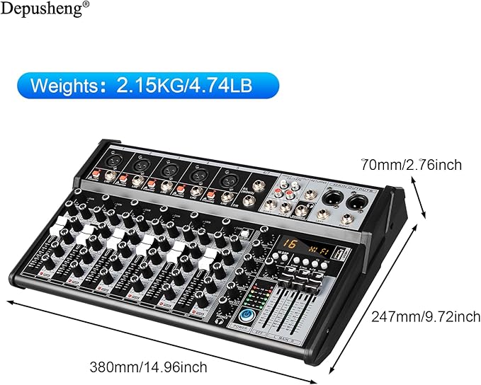 Depusheng Professional Audio Mixer, 7 Channel Audio Interface Sound Board - Image 7