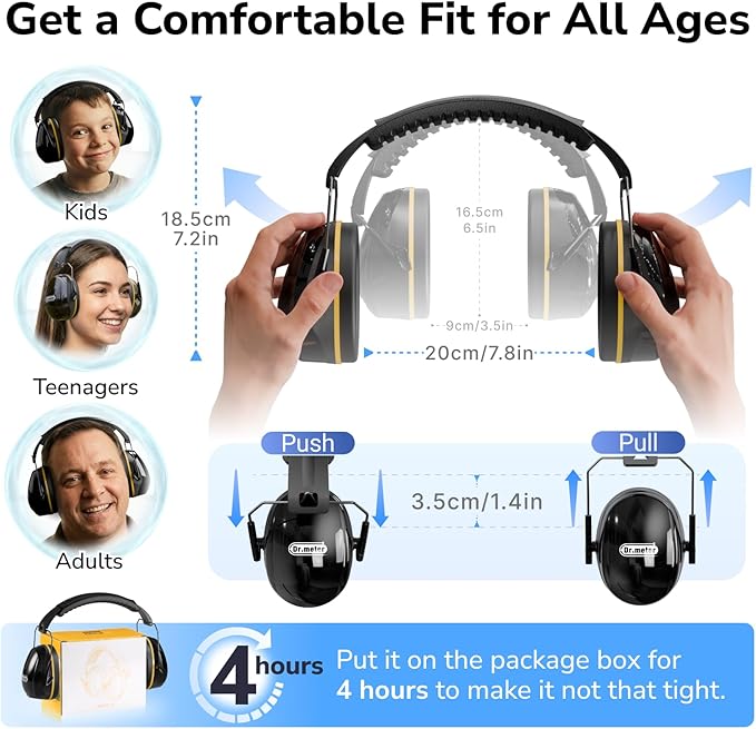 Dr.meter Hearing Protection Ear Muffs, 31dB Noise Reduction Safety Earmuffs - Image 9