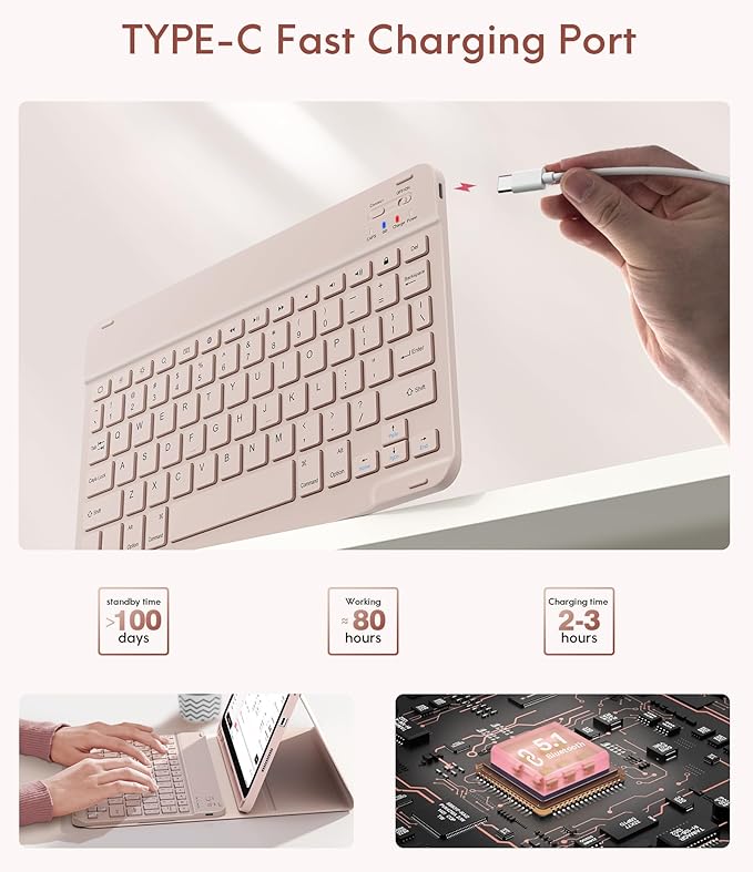 CHESONA Keyboard Case for iPad 11th/10th Generation, Detachable Wireless - Image 6