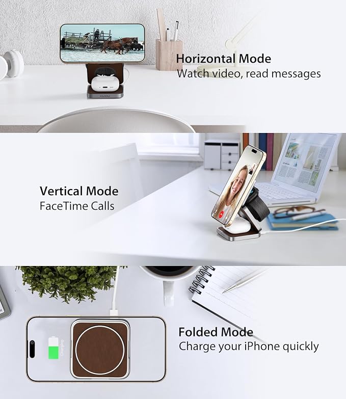 Foldable Magnetic Wireless Charger, KU XIU X40 Aluminum Alloy 3 in 1 Charging - Image 2