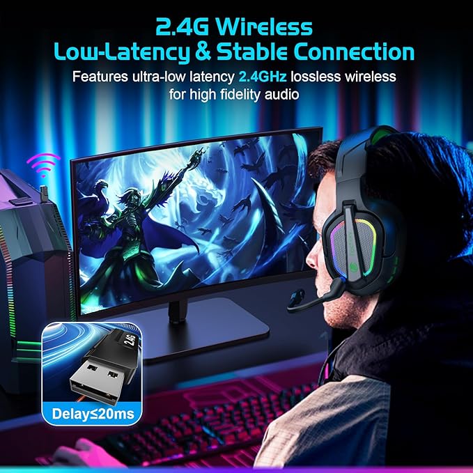 FC200 Wireless Gaming Headset for PS5, PS4-2.4GHz USB Foldable Headphones - Image 4