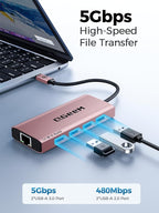 QGeeM USB C Hub Ethernet, 9 in 1 USB Type C Hub HDMI Multi-Port Converter - Image 4