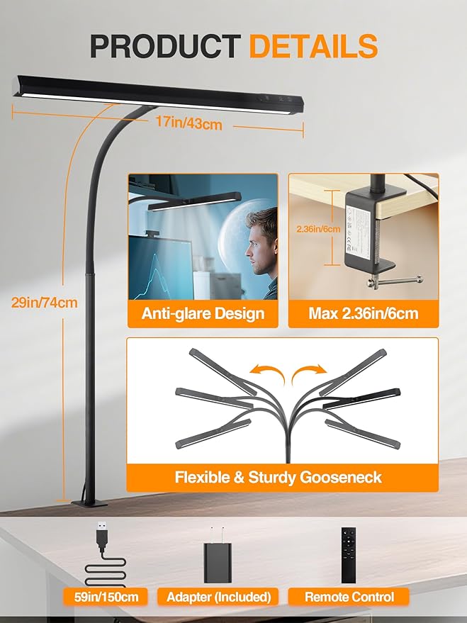 LED Desk Lamps for Home Office, 5 Color+9 Brightness Desk Light, Touch & Remote - Image 8
