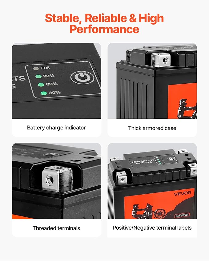 VEVOR Motorcycle Battery, 12 Volt 7Ah, LiFePO4 Lithium Pre-Charged Powersports - Image 6