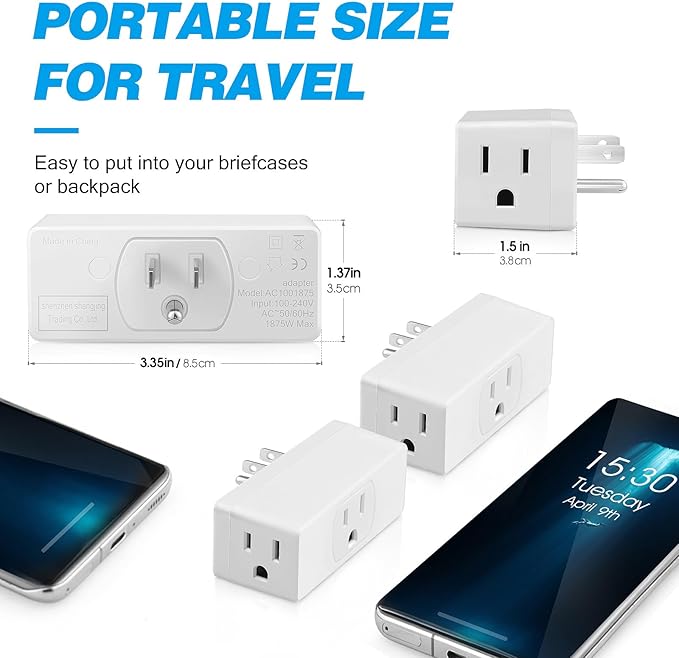 Multi Plug Outlet Extender 1pack, 3 Outlet Grounding Wall Adapter, Cruise - Image 2