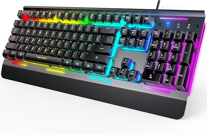TECKNET Wired Gaming Keyboard, USB Wired Computer Keyboard, 15-Zone RGB by Tecknet