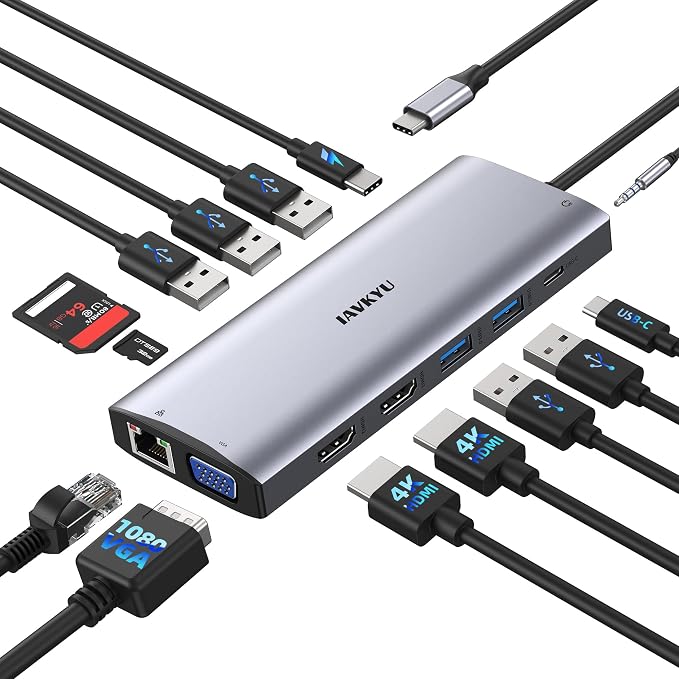 Laptop Docking Station Dual Monitor, 14 in 1 USB C Docking Station fo dell hp by iavkyu