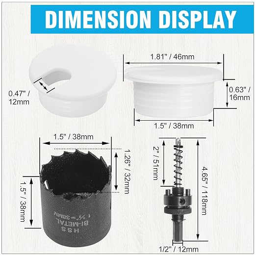 1-1/2" White Desk Grommet with Bi-Metal Hole Saw, JTemgle Plastic Cable Hole - Image 4