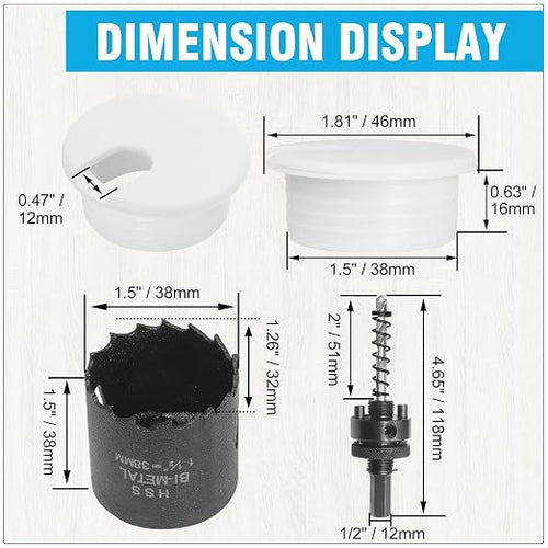 1-1/2" White Desk Grommet with Bi-Metal Hole Saw, JTemgle Plastic Cable Hole - Image 2