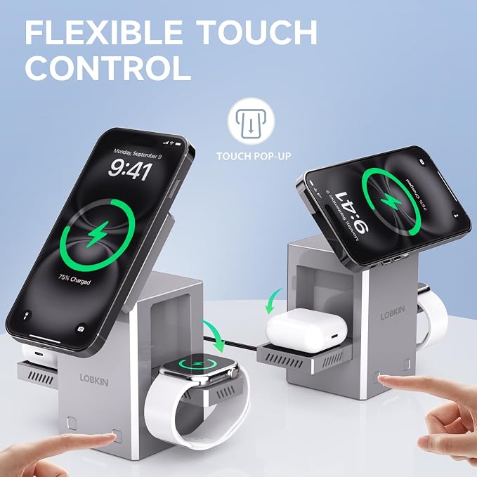 LOBKIN 3 in 1 Charging Station, Qi2 15W Foldable Intelligent Fast Wireless - Image 3