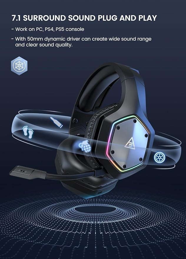 EKSA Wireless Gaming Headset, 2.4GHz USB Gaming Headphones - Image 2