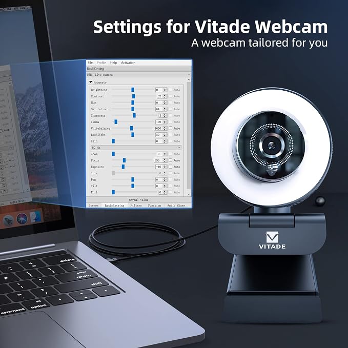 Streaming Webcam with Adjustable Ring Light, Full HD 1080P Webcam with Dual - Image 3