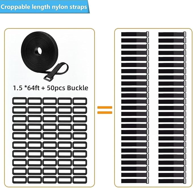 64ft 1.5 Inch Wide Cable Straps, Jumpso Adjustable Fastening Hook and Loop - Image 2