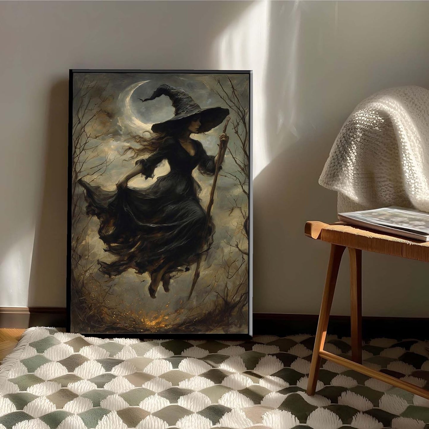 JFHCQJPK Witch in the Forest Halloween Print Wall Art Poster Witch Decor Vintage Print Dark College Wall Art Victorian Gothic Room Decor Canvas Wall Print20x30in Metal blackFramed