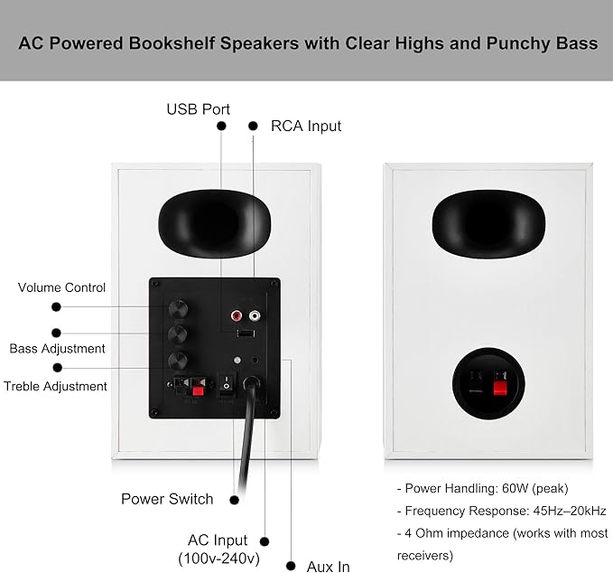 Bookshelf Speakers with Deep Bass, 80W Peak Output Small HiFi Gaming Computer - Image 3