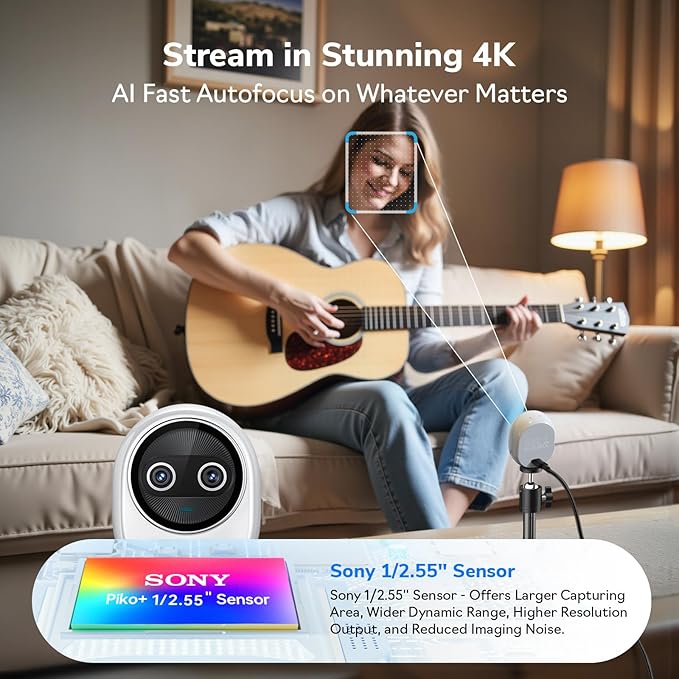 EMEET Piko+ Webcam 4K, World’s 1st Dual-Camera AI-Powered 4K Camera, 1/2.55'' - Image 3