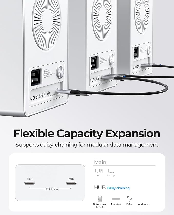ORICO Daisy-Chain 5-Bay Hard Drive Enclosure External USB 3.2 Gen 2 Aluminum - Image 5