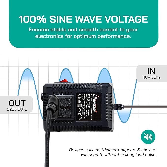 LiteFuze 500 Watt Step Up/Step Down Travel Voltage Converter, 220/110v to - Image 6