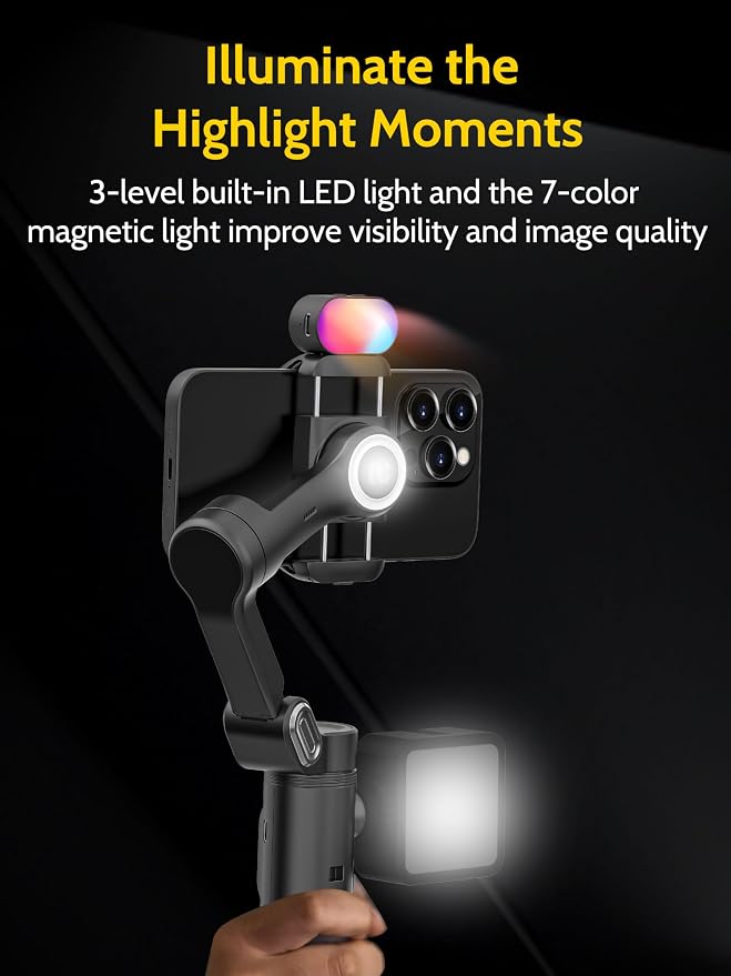 3-Axis Gimbal Stabilizer for iPhone & Android w/RGB Light, Handheld Phone - Image 6