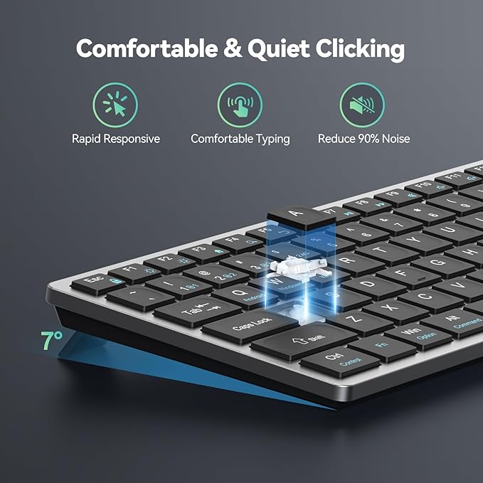 TECKNET Bluetooth Keyboard Rechargeable, 4-Device Wireless Keyboard, Ultra-Slim - Image 5