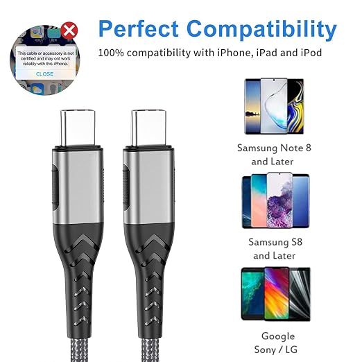 Durcord 2Pack 10ft USB C Charger Cable - 100W Fast Charging - Image 6