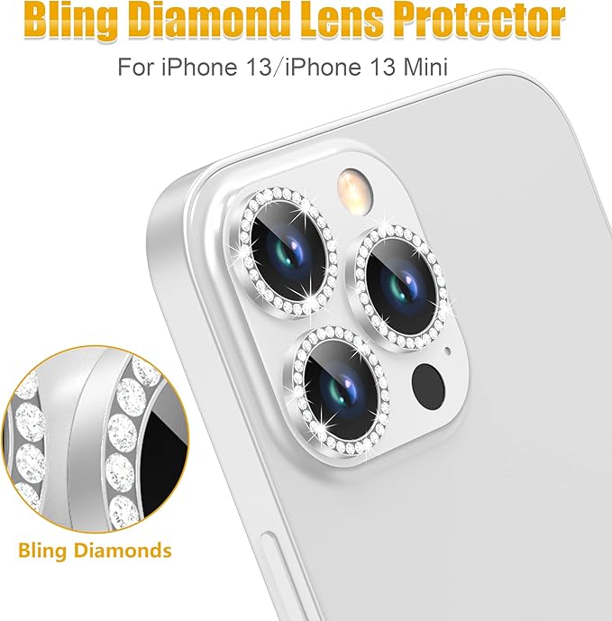 AGVEE 3+3 6 Pack for iPhone 13 Pro/Pro Max, Bling Diamond & Glitter Metal Ring - Image 4