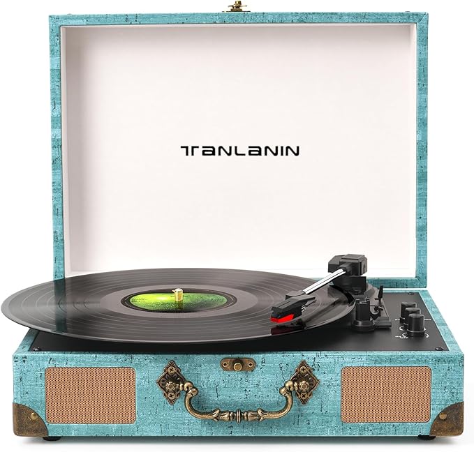 Vinyl Record Player with Bluetooth Output & Input, Treble & Bass Control by TANLANIN